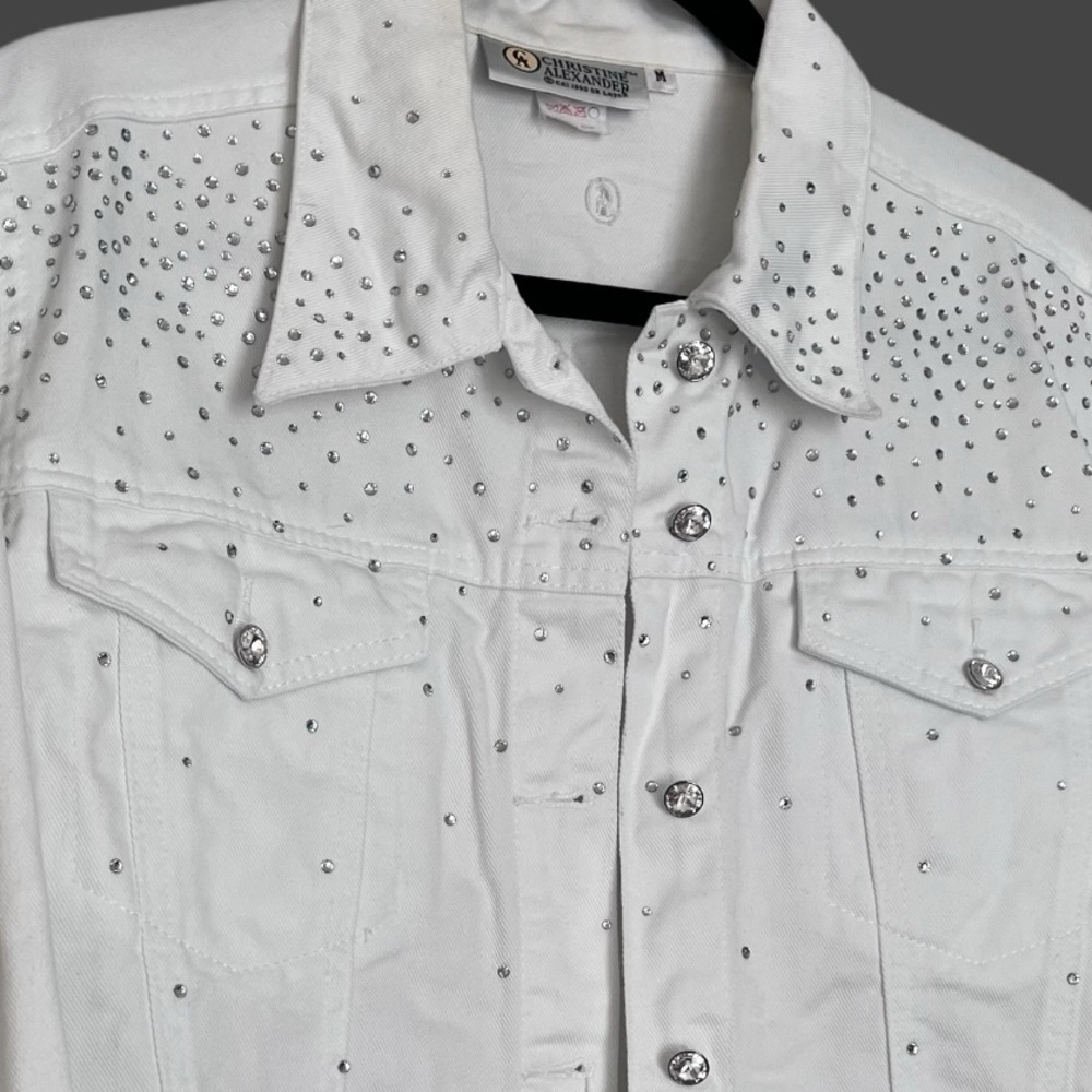 Vintage Christine Alexander White Rhinestone Studded Jean Jacket - Picture 8 of 10